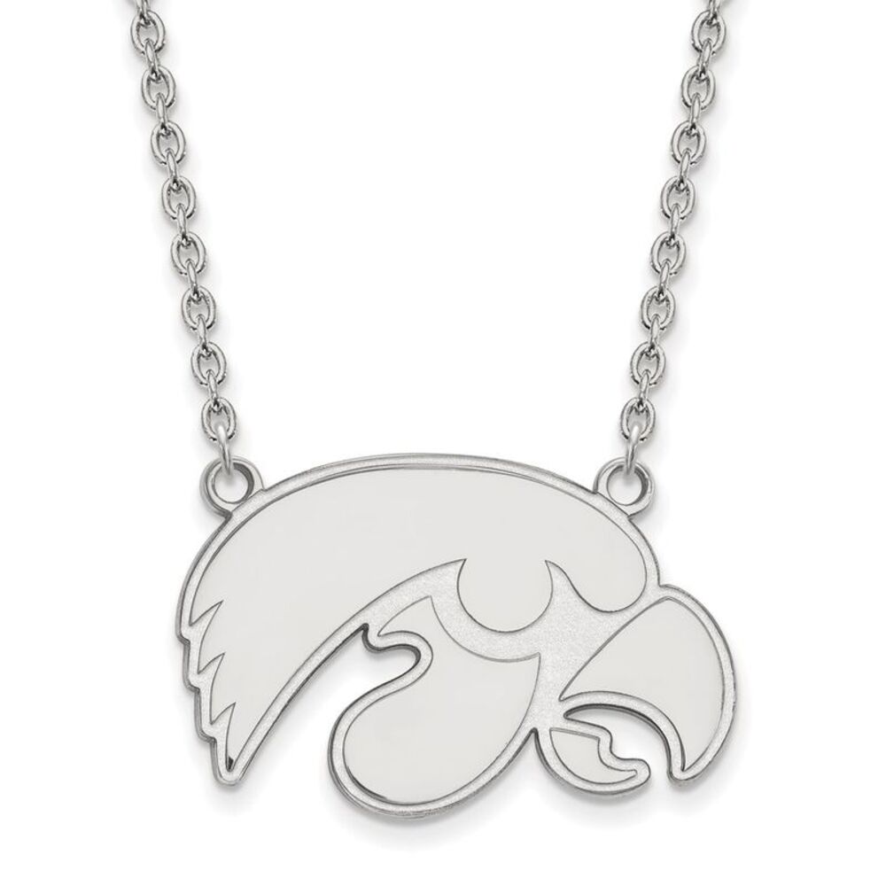 Sterling Silver U of Iowa Large Hawkeye Pendant Necklace